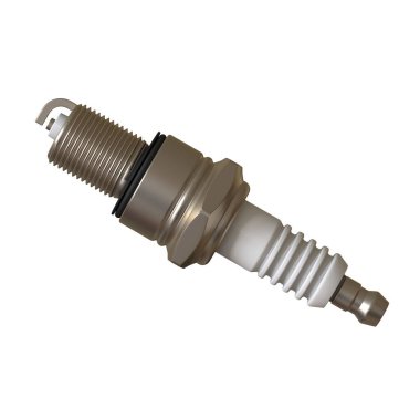 Ateşleme için araba bujisi, kullandıktan sonra buji, beyaz arkaplanda izole, çelik, seramik, alüminyum şeklinde. Yüksek çözünürlükte mükemmel kalitede 3D görüntüleme