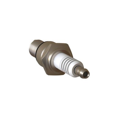 Ateşleme için araba bujisi, kullandıktan sonra buji, beyaz arkaplanda izole, çelik, seramik, alüminyum şeklinde. Yüksek çözünürlükte mükemmel kalitede 3D görüntüleme