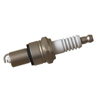 Ateşleme için araba bujisi, kullandıktan sonra buji, beyaz arkaplanda izole, çelik, seramik, alüminyum şeklinde. Yüksek çözünürlükte mükemmel kalitede 3D görüntüleme