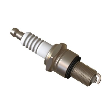 Ateşleme için araba bujisi, kullandıktan sonra buji, beyaz arkaplanda izole, çelik, seramik, alüminyum şeklinde. Yüksek çözünürlükte mükemmel kalitede 3D görüntüleme
