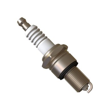 Ateşleme için araba bujisi, kullandıktan sonra buji, beyaz arkaplanda izole, çelik, seramik, alüminyum şeklinde. Yüksek çözünürlükte mükemmel kalitede 3D görüntüleme