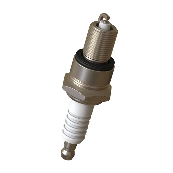 Ateşleme için araba bujisi, kullandıktan sonra buji, beyaz arkaplanda izole, çelik, seramik, alüminyum şeklinde. Yüksek çözünürlükte mükemmel kalitede 3D görüntüleme