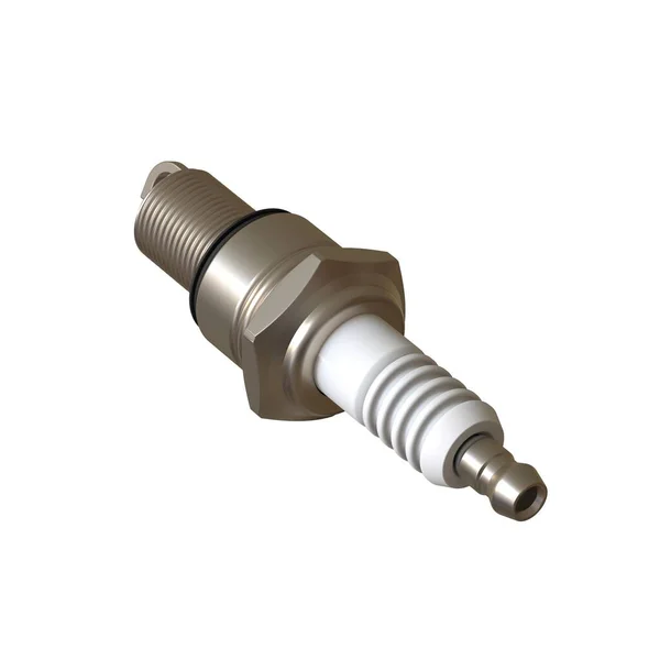 Ateşleme için araba bujisi, kullandıktan sonra buji, beyaz arkaplanda izole, çelik, seramik, alüminyum şeklinde. Yüksek çözünürlükte mükemmel kalitede 3D görüntüleme