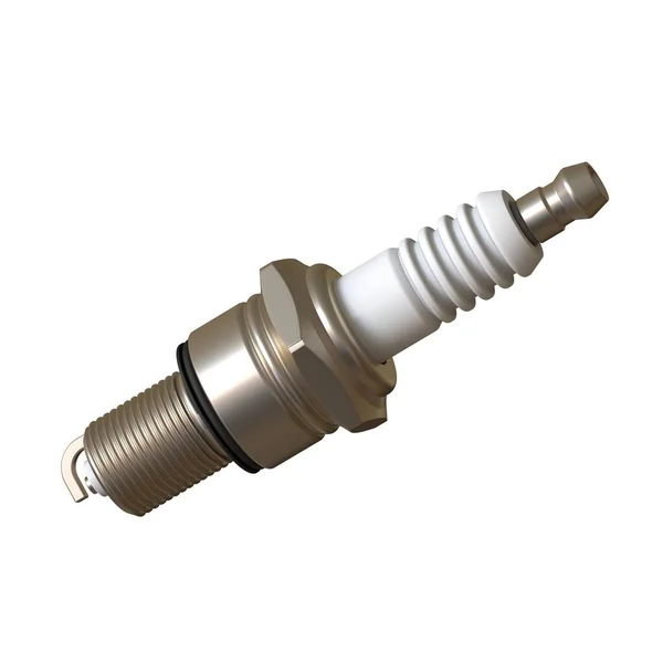 Ateşleme için araba bujisi, kullandıktan sonra buji, beyaz arkaplanda izole, çelik, seramik, alüminyum şeklinde. Yüksek çözünürlükte mükemmel kalitede 3D görüntüleme