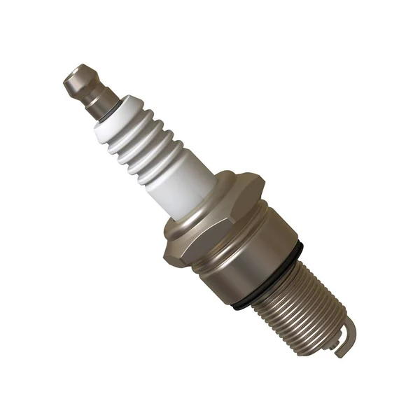 Ateşleme için araba bujisi, kullandıktan sonra buji, beyaz arkaplanda izole, çelik, seramik, alüminyum şeklinde. Yüksek çözünürlükte mükemmel kalitede 3D görüntüleme