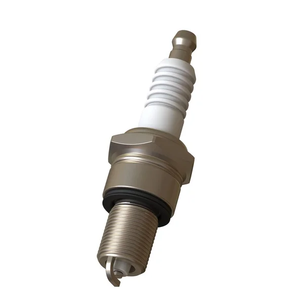 Ateşleme için araba bujisi, kullandıktan sonra buji, beyaz arkaplanda izole, çelik, seramik, alüminyum şeklinde. Yüksek çözünürlükte mükemmel kalitede 3D görüntüleme