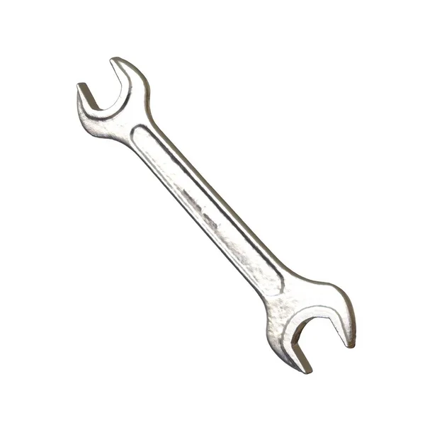 Silver two way metal wrench isolated on white background. 3D rendering of excellent quality in high resolution — Stock Photo, Image