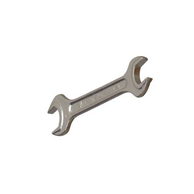 Gümüş rengi çift yönlü metal anahtar beyaz arka planda izole edilmiş. Yüksek çözünürlükte mükemmel kalitede 3D görüntüleme