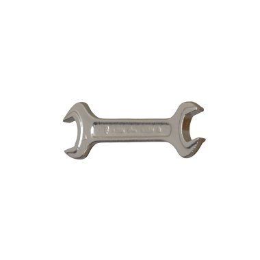 Gümüş rengi çift yönlü metal anahtar beyaz arka planda izole edilmiş. Yüksek çözünürlükte mükemmel kalitede 3D görüntüleme