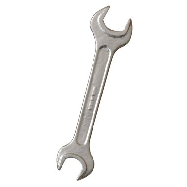 Gümüş rengi çift yönlü metal anahtar beyaz arka planda izole edilmiş. Yüksek çözünürlükte mükemmel kalitede 3D görüntüleme