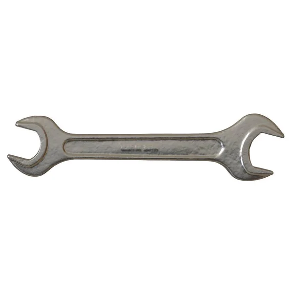 Gümüş rengi çift yönlü metal anahtar beyaz arka planda izole edilmiş. Yüksek çözünürlükte mükemmel kalitede 3D görüntüleme