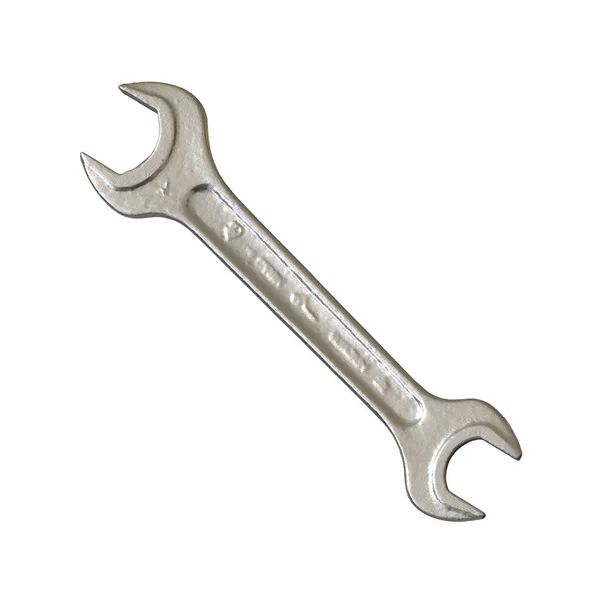 Silver two way metal wrench isolated on white background. 3D rendering of excellent quality in high resolution — Stock Photo, Image