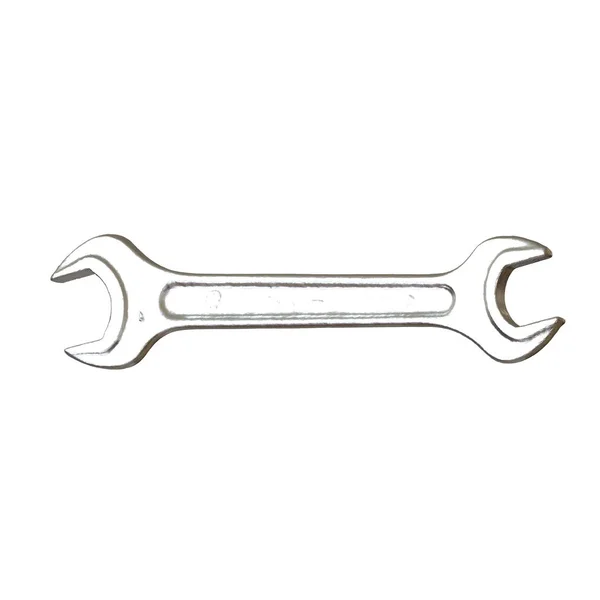 Silver two way metal wrench isolated on white background. 3D rendering of excellent quality in high resolution — Stock Photo, Image