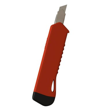 Kırmızı kağıt bıçağı beyaz arka planda izole edilmiş. Yüksek çözünürlüklü 3D tasarım. Büyütülebilir ve arka plan ya da doku olarak kullanılabilir..