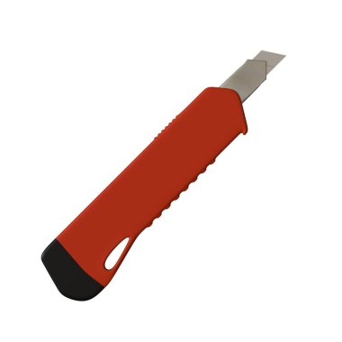 Kırmızı kağıt bıçağı beyaz arka planda izole edilmiş. Yüksek çözünürlüklü 3D tasarım. Büyütülebilir ve arka plan ya da doku olarak kullanılabilir..