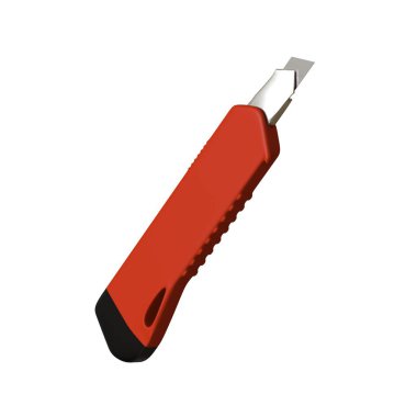 Kırmızı kağıt bıçağı beyaz arka planda izole edilmiş. Yüksek çözünürlüklü 3D tasarım. Büyütülebilir ve arka plan ya da doku olarak kullanılabilir..