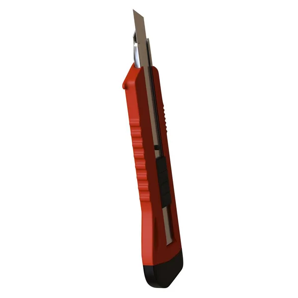 Röd papperskniv isolerad på vit bakgrund. 3D-återgivning av utmärkt kvalitet i hög upplösning. Den kan förstoras och användas som bakgrund eller textur. — Stockfoto