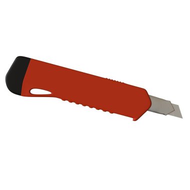 Kırmızı kağıt bıçağı beyaz arka planda izole edilmiş. Yüksek çözünürlüklü 3D tasarım. Büyütülebilir ve arka plan ya da doku olarak kullanılabilir..