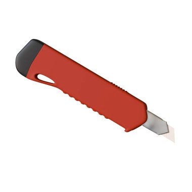 Kırmızı kağıt bıçağı beyaz arka planda izole edilmiş. Yüksek çözünürlüklü 3D tasarım. Büyütülebilir ve arka plan ya da doku olarak kullanılabilir..