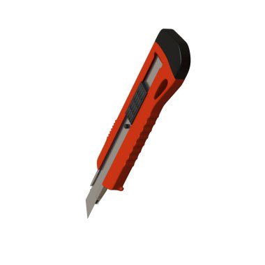 Kırmızı kağıt bıçağı beyaz arka planda izole edilmiş. Yüksek çözünürlüklü 3D tasarım. Büyütülebilir ve arka plan ya da doku olarak kullanılabilir..