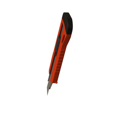 Kırmızı kağıt bıçağı beyaz arka planda izole edilmiş. Yüksek çözünürlüklü 3D tasarım. Büyütülebilir ve arka plan ya da doku olarak kullanılabilir..