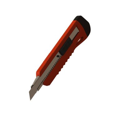 Kırmızı kağıt bıçağı beyaz arka planda izole edilmiş. Yüksek çözünürlüklü 3D tasarım. Büyütülebilir ve arka plan ya da doku olarak kullanılabilir..