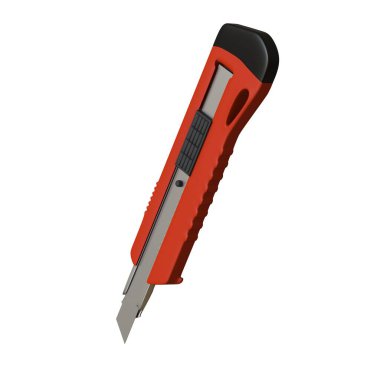 Kırmızı kağıt bıçağı beyaz arka planda izole edilmiş. Yüksek çözünürlüklü 3D tasarım. Büyütülebilir ve arka plan ya da doku olarak kullanılabilir..