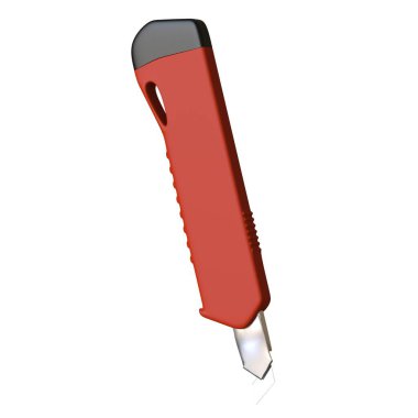 Kırmızı kağıt bıçağı beyaz arka planda izole edilmiş. Yüksek çözünürlüklü 3D tasarım. Büyütülebilir ve arka plan ya da doku olarak kullanılabilir..