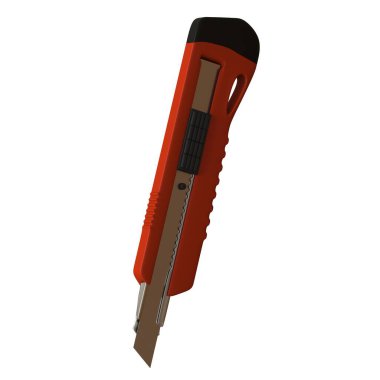 Kırmızı kağıt bıçağı beyaz arka planda izole edilmiş. Yüksek çözünürlüklü 3D tasarım. Büyütülebilir ve arka plan ya da doku olarak kullanılabilir..