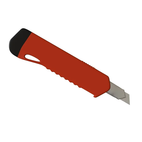 Rood papieren mes geïsoleerd op witte achtergrond. 3d weergave van uitstekende kwaliteit in hoge resolutie. Het kan worden vergroot en gebruikt als achtergrond of textuur. — Stockfoto