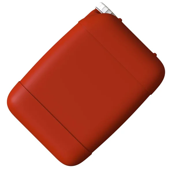 Caixote vermelho com óleo de motor ou lubrificante isolado sobre fundo branco. Renderização 3D de excelente qualidade em alta resolução. Pode ser ampliado e usado como fundo ou textura. — Fotografia de Stock
