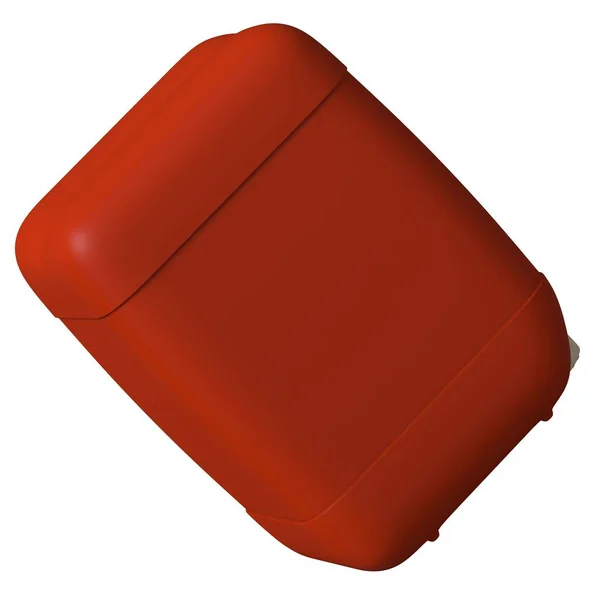 Caixote vermelho com óleo de motor ou lubrificante isolado sobre fundo branco. Renderização 3D de excelente qualidade em alta resolução. Pode ser ampliado e usado como fundo ou textura. — Fotografia de Stock