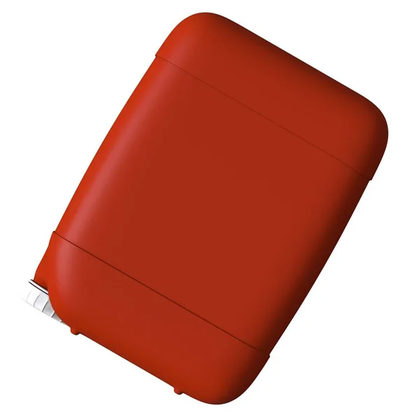 Caixote vermelho com óleo de motor ou lubrificante isolado sobre fundo branco. Renderização 3D de excelente qualidade em alta resolução. Pode ser ampliado e usado como fundo ou textura. — Fotografia de Stock