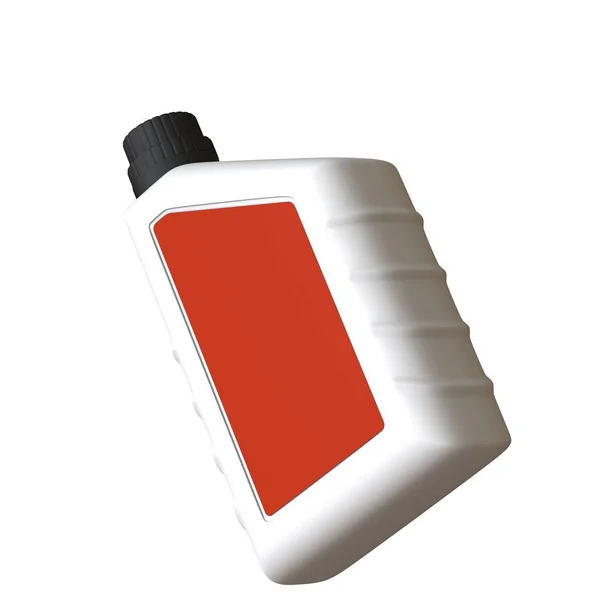 Frasco de aceite lubricante sobre fondo blanco. Representación 3D de excelente calidad en alta resolución. Se puede ampliar y utilizar como fondo o textura . — Foto de Stock