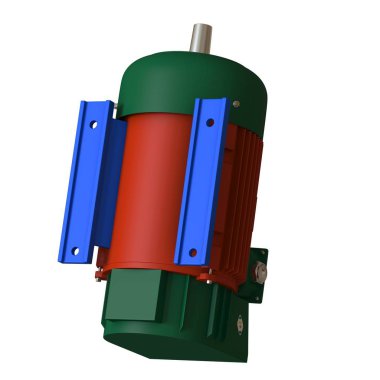 Electric motor on a white background, isolate.. 3D rendering of excellent quality in high resolution. It can be enlarged and used as a background or texture.