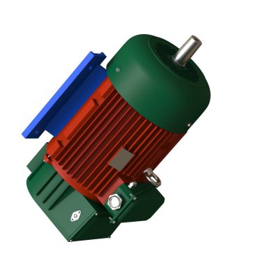 Electric motor on a white background, isolate.. 3D rendering of excellent quality in high resolution. It can be enlarged and used as a background or texture.