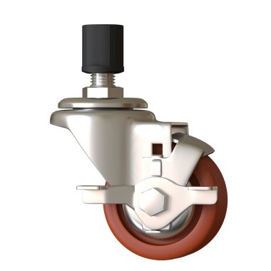 large metal industrial wheel with rubber tire, isolated on white background. 3D rendering of excellent quality in high resolution. It can be enlarged and used as a background or texture.