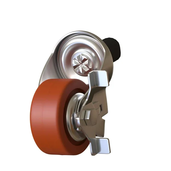 Крупное металлическое промышленное колесо с резиновой шиной, изолированное на белом фоне. 3D рендеринг отличного качества в высоком разрешении. Его можно увеличить и использовать в качестве фона или текстуры . — стоковое фото