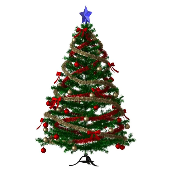 Arbre de Noël avec une étoile bleue sur le dessus, isoler sur un fond blanc. rendu 3D d'excellente qualité en haute résolution — Photo