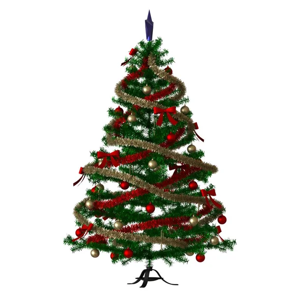 Árvore de Natal com uma estrela azul no topo, isolar em um fundo branco. Renderização 3D de excelente qualidade em alta resolução — Fotografia de Stock