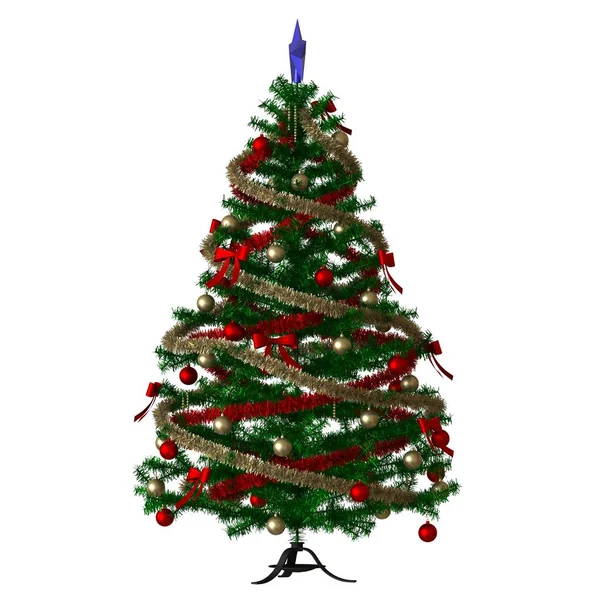 Árbol de Navidad con una estrella azul en la parte superior, aislado sobre un fondo blanco. Representación 3D de excelente calidad en alta resolución —  Fotos de Stock