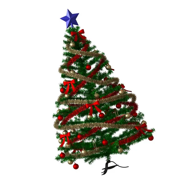 圣诞树顶部有一颗蓝色的星星，背景是白色的。 3D高分辨率的高质量渲染 — 图库照片