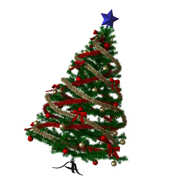 Albero di Natale con una stella blu sulla parte superiore, isolare su uno sfondo bianco. Rendering 3D di ottima qualità in alta risoluzione — Foto Stock