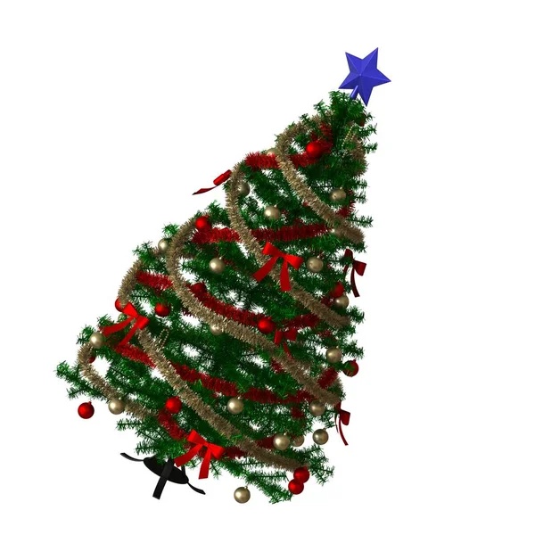 Árbol de Navidad con una estrella azul en la parte superior, aislado sobre un fondo blanco. Representación 3D de excelente calidad en alta resolución —  Fotos de Stock