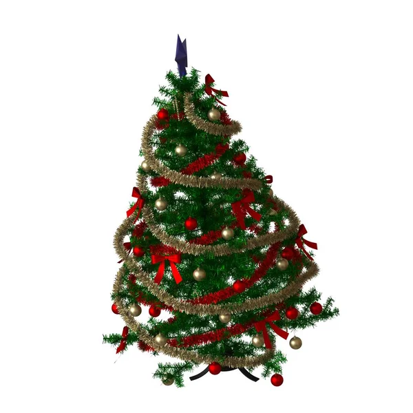 Tepesinde mavi bir yıldız olan Noel ağacı, beyaz arka planda izole edilmiş. Yüksek çözünürlükte mükemmel kalitede 3D görüntüleme