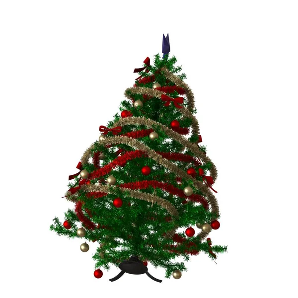 Julgran med en blå stjärna på toppen, isolera på en vit bakgrund. 3D-återgivning av utmärkt kvalitet i hög upplösning — Stockfoto
