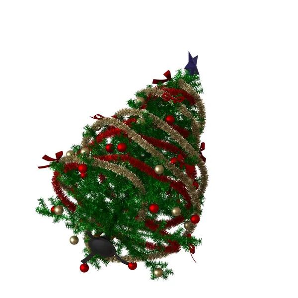 圣诞树顶部有一颗蓝色的星星，背景是白色的。 3D高分辨率的高质量渲染 — 图库照片