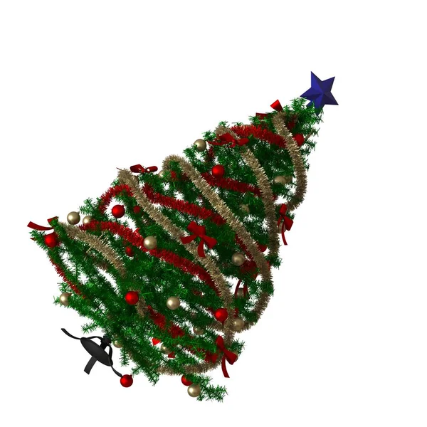 Kerstboom met een blauwe ster op de top, isoleren op een witte achtergrond. 3d weergave van uitstekende kwaliteit in hoge resolutie — Stockfoto
