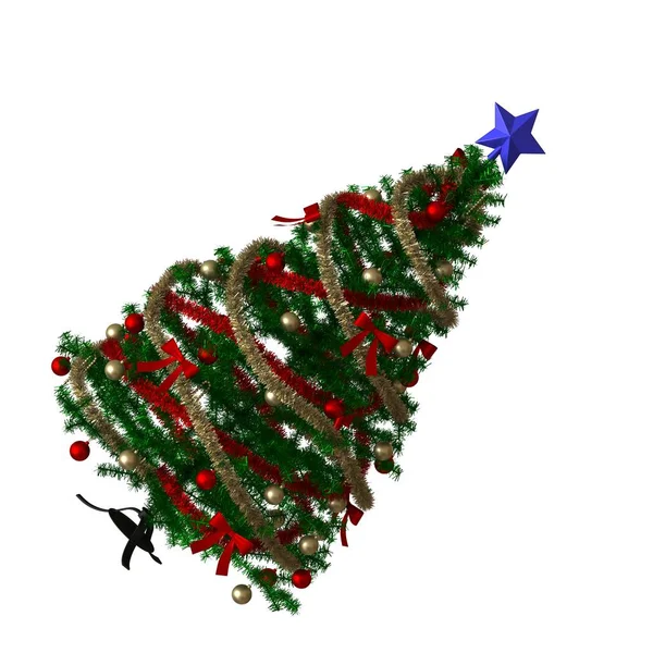 上に青い星のあるクリスマスツリーは、白い背景に隔離されています。高解像度で優れた品質の3Dレンダリング — ストック写真