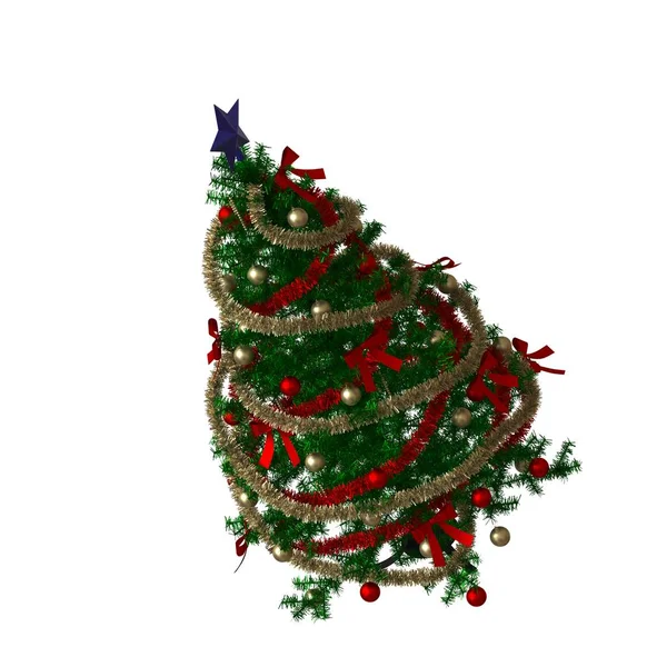 Weihnachtsbaum mit blauem Stern an der Spitze, isoliert auf weißem Hintergrund. 3D-Rendering von hervorragender Qualität in hoher Auflösung — Stockfoto